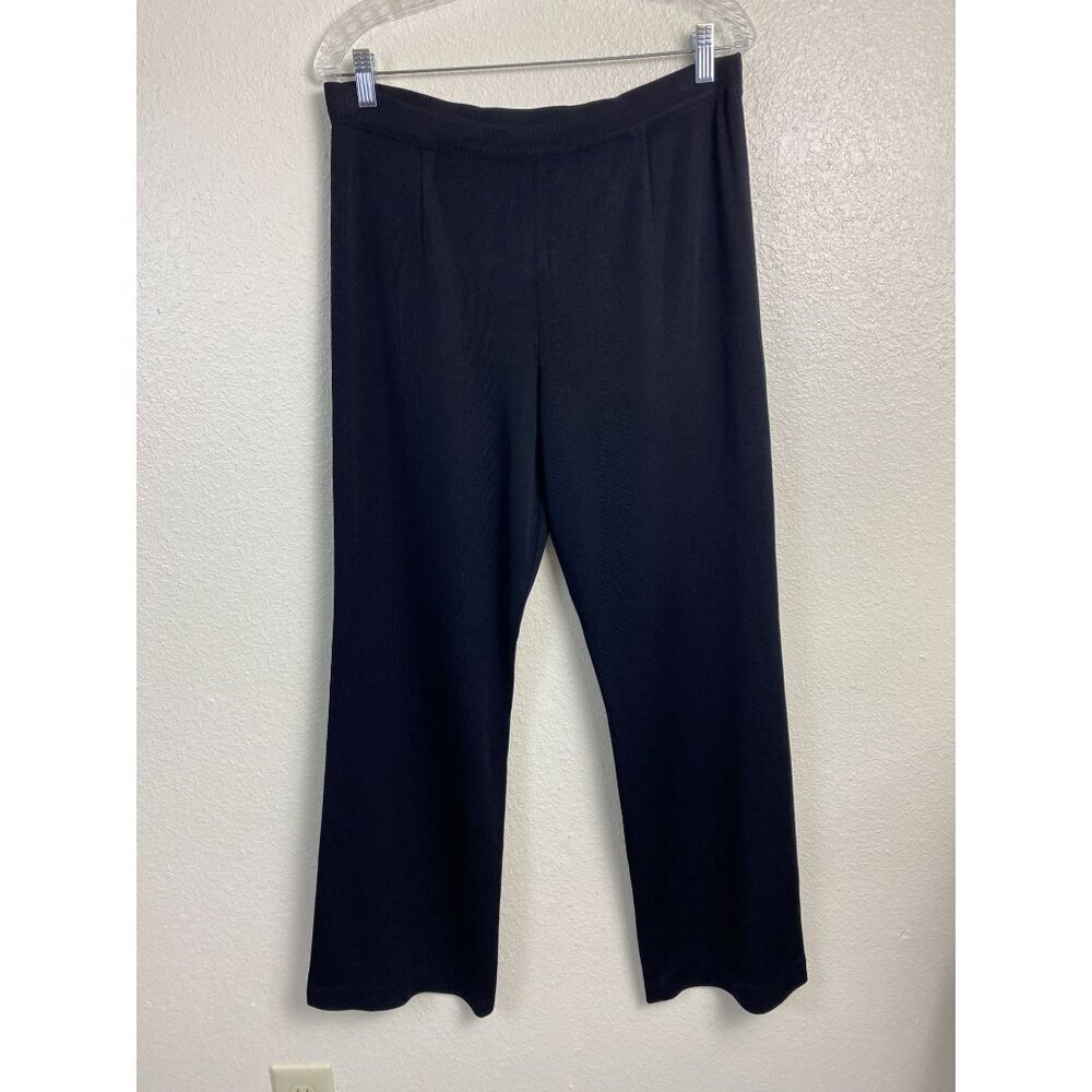 Exclusive Misook Black wide Leg Pull On Knit Pants Size Large Career Office 29"